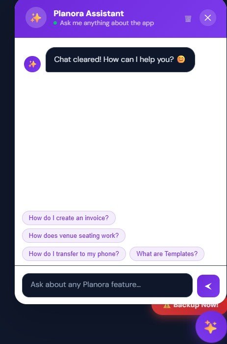 Planora built-in AI chatbot writing event proposals and emails